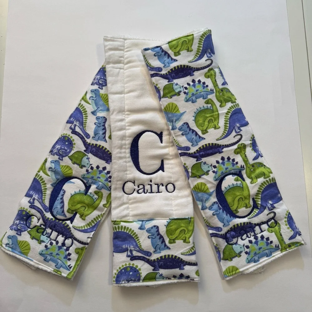 Dinosaur Print Baby Burp Cloths Personalized Made to Order